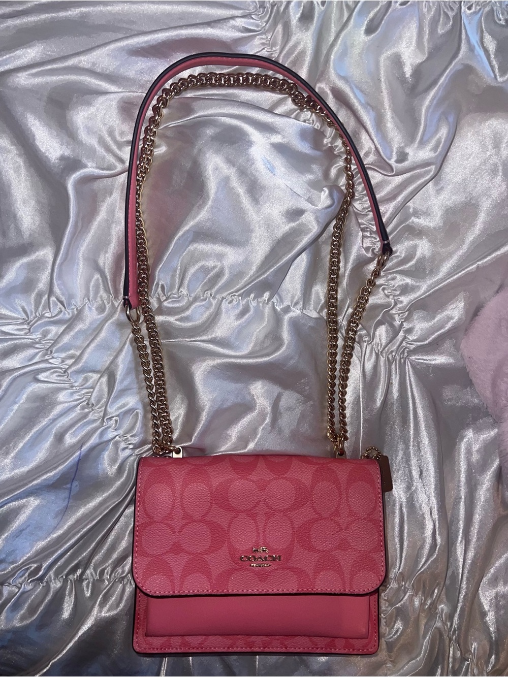 Coach Pink Signature Small Chain Crossbody Bag